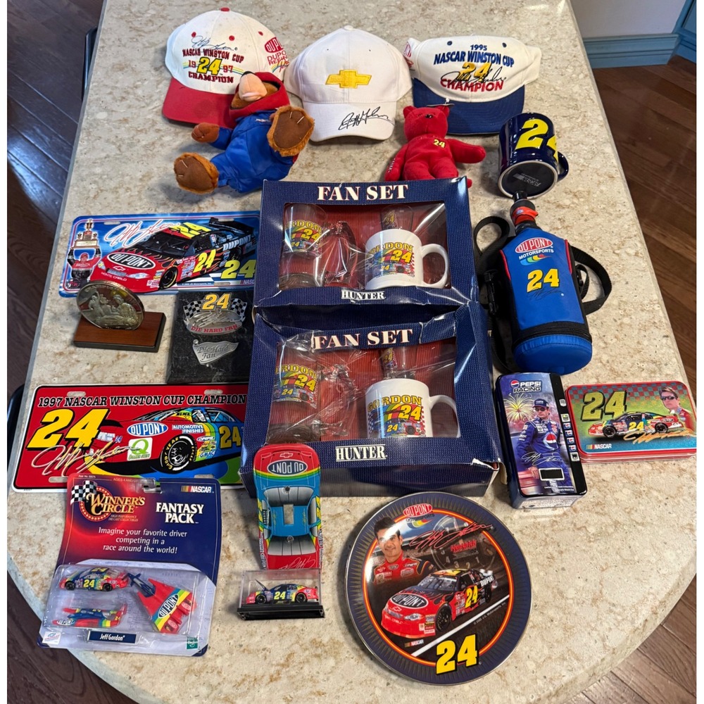 Jeff Gordon NASCAR 24 Memorabilia Lot DuPont Diecast Hats Mugs Signs Collection